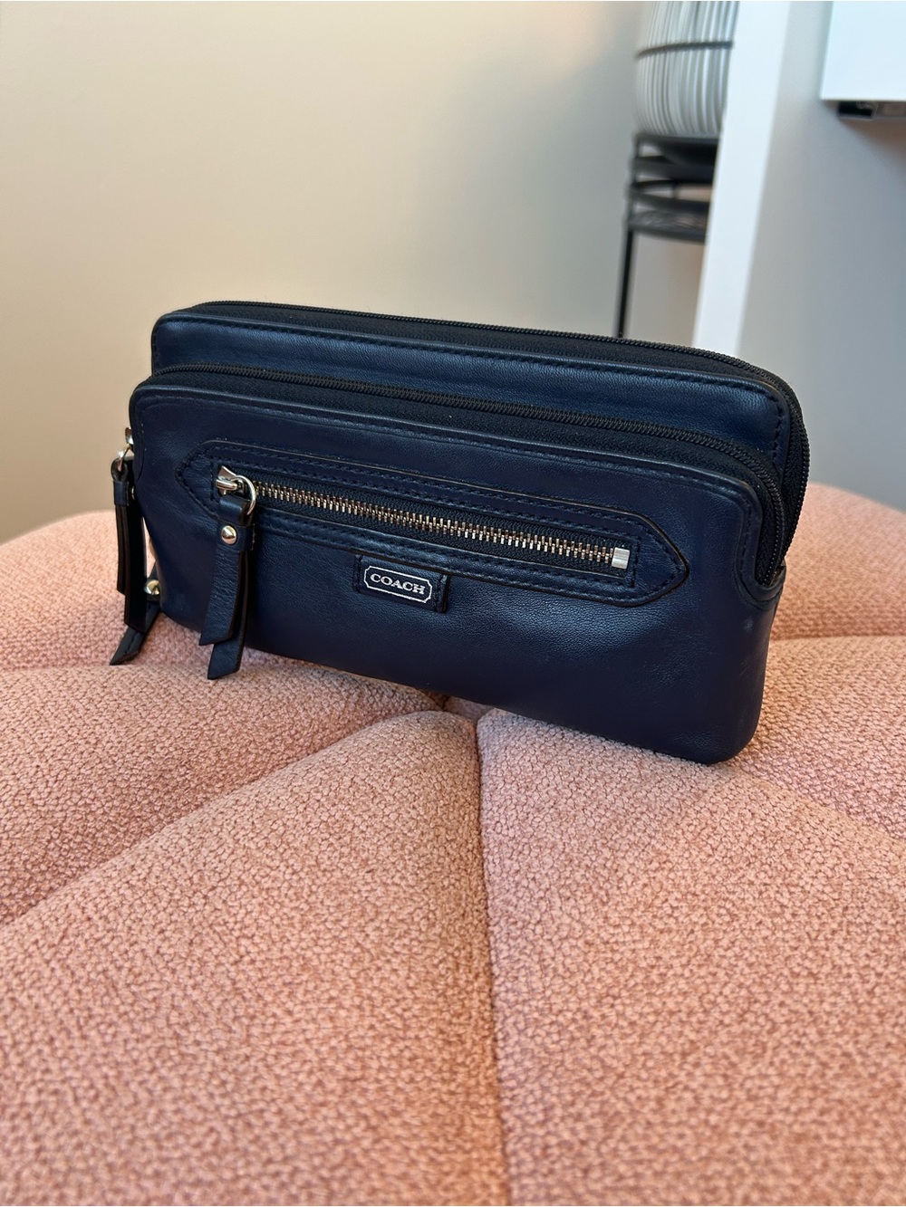 Coach Navy Leather Double-Zip wallet